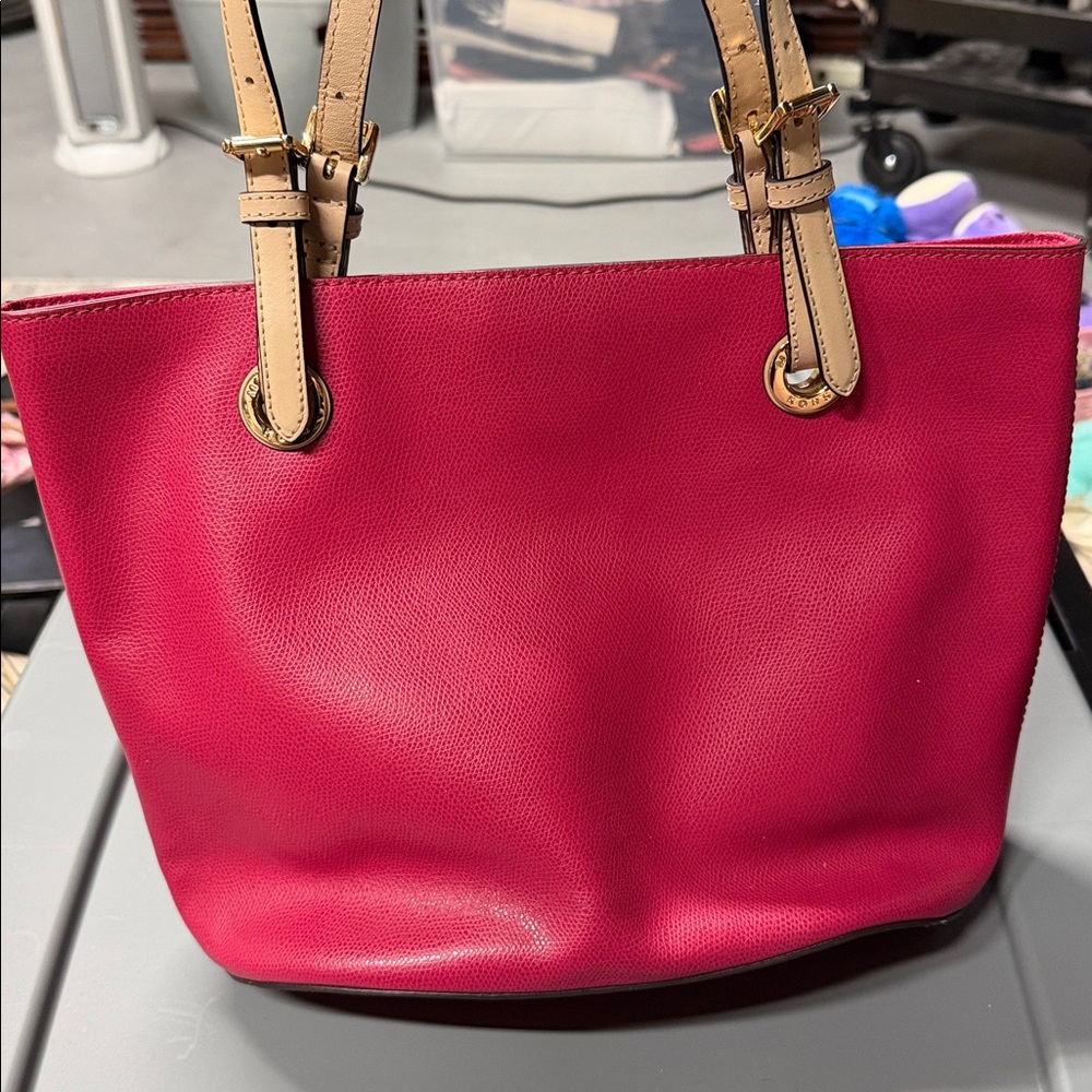 Michael Kors Pink Tote Bag with Tan Handles